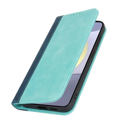For Samsung Galaxy S24+ Case Calf Texture 3 Card Slots Color Splicing Leather Phone Cover