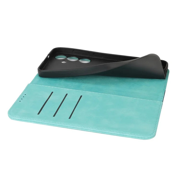 For Samsung Galaxy S24+ Case Calf Texture 3 Card Slots Color Splicing Leather Phone Cover