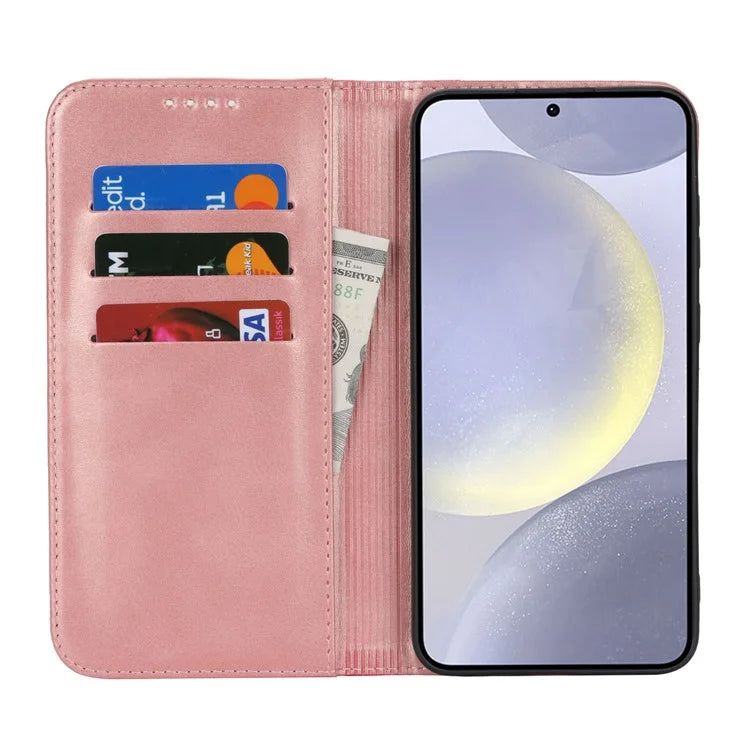 For Samsung Galaxy S24+ Case Calf Texture 3 Card Slots Color Splicing Leather Phone Cover