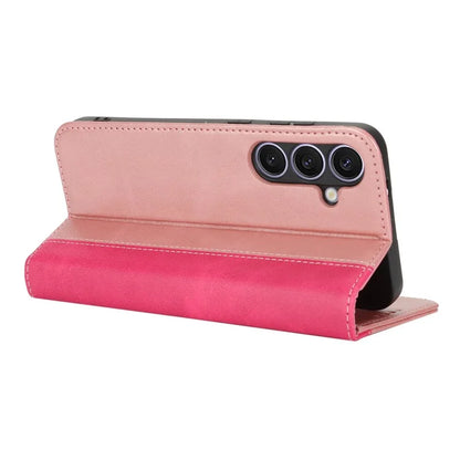 For Samsung Galaxy S24+ Case Calf Texture 3 Card Slots Color Splicing Leather Phone Cover