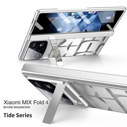 For Xiaomi Mix Fold 4 5G Case Kickstand Hard PC Phone Cover with Tempered Glass Film