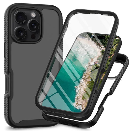 For iPhone 16 Pro Max Case PC+TPU Clear Phone Cover with PET Screen Film