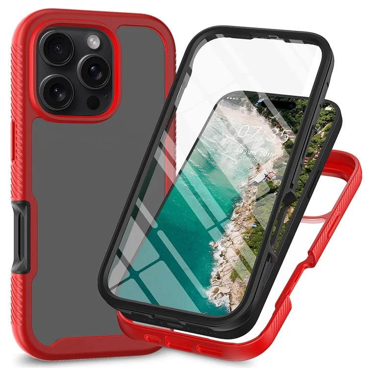For iPhone 16 Pro Max Case PC+TPU Clear Phone Cover with PET Screen Film