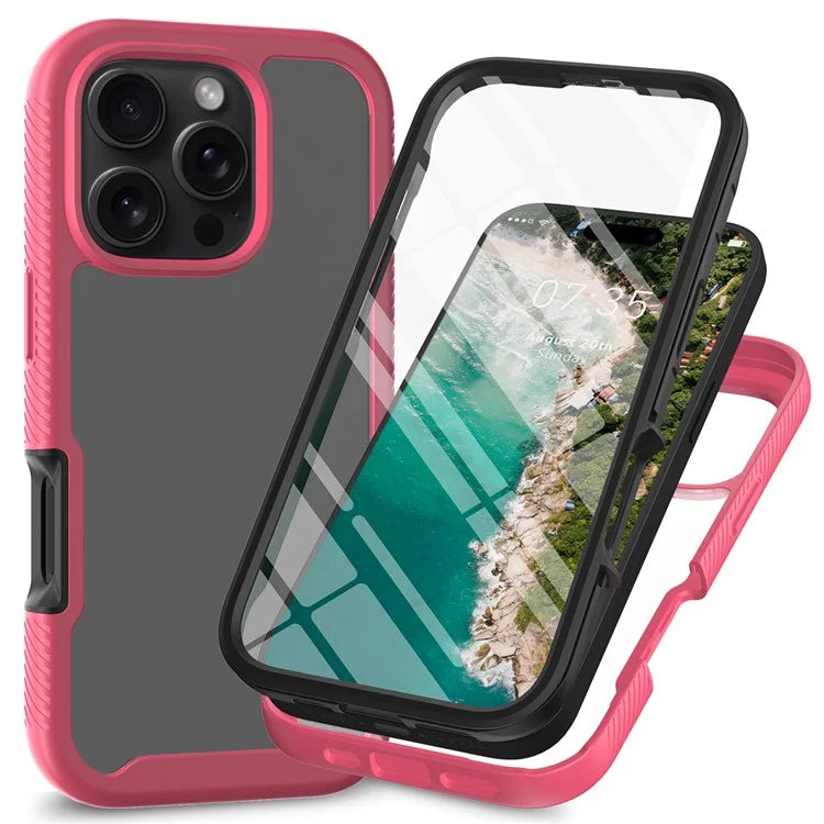 For iPhone 16 Pro Max Case PC+TPU Clear Phone Cover with PET Screen Film