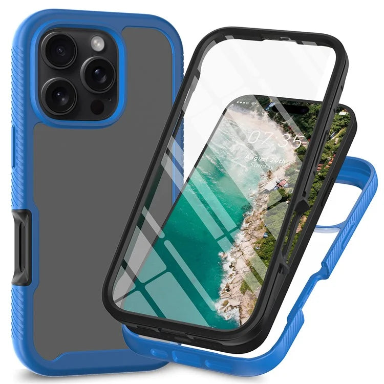 For iPhone 16 Pro Max Case PC+TPU Clear Phone Cover with PET Screen Film