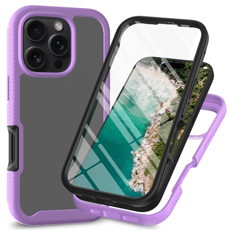 For iPhone 16 Pro Max Case PC+TPU Clear Phone Cover with PET Screen Film