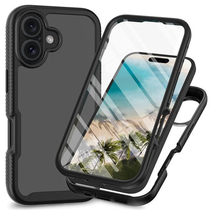 For iPhone 16 Case PC+TPU Clear Phone Cover with PET Screen Film