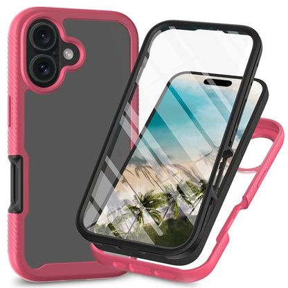 For iPhone 16 Case PC+TPU Clear Phone Cover with PET Screen Film