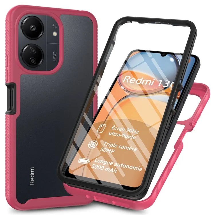 For Xiaomi Redmi 13C 4G / 13C 5G / Poco C65 4G Case PC+TPU Clear Phone Cover with PET Screen Film