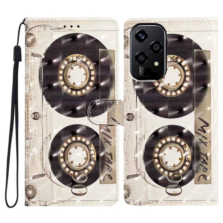 For Honor 200 Lite Case PU Leather 3D Pattern Printing Wallet Phone Cover