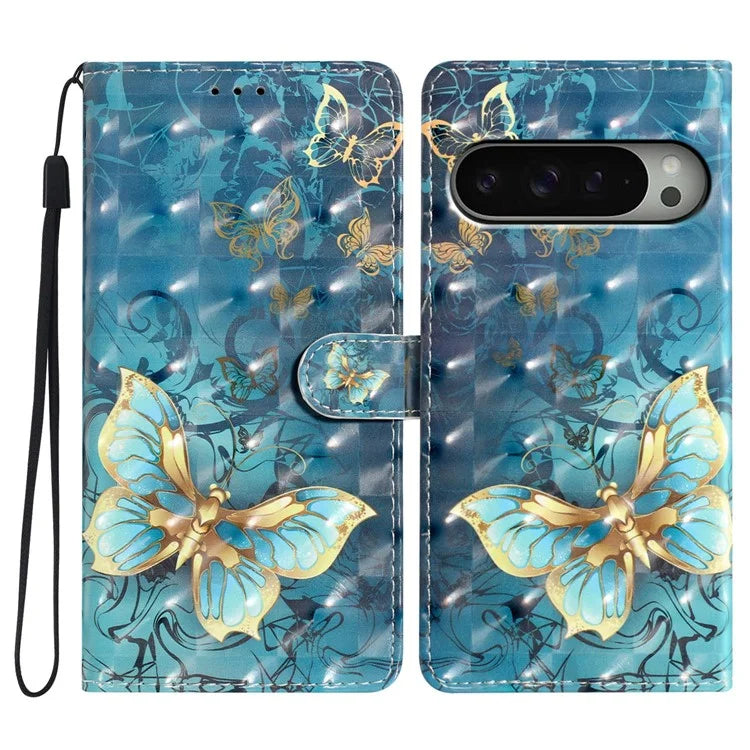 For Google Pixel 9 Pro XL Case PU Leather 3D Pattern Printing Wallet Phone Cover