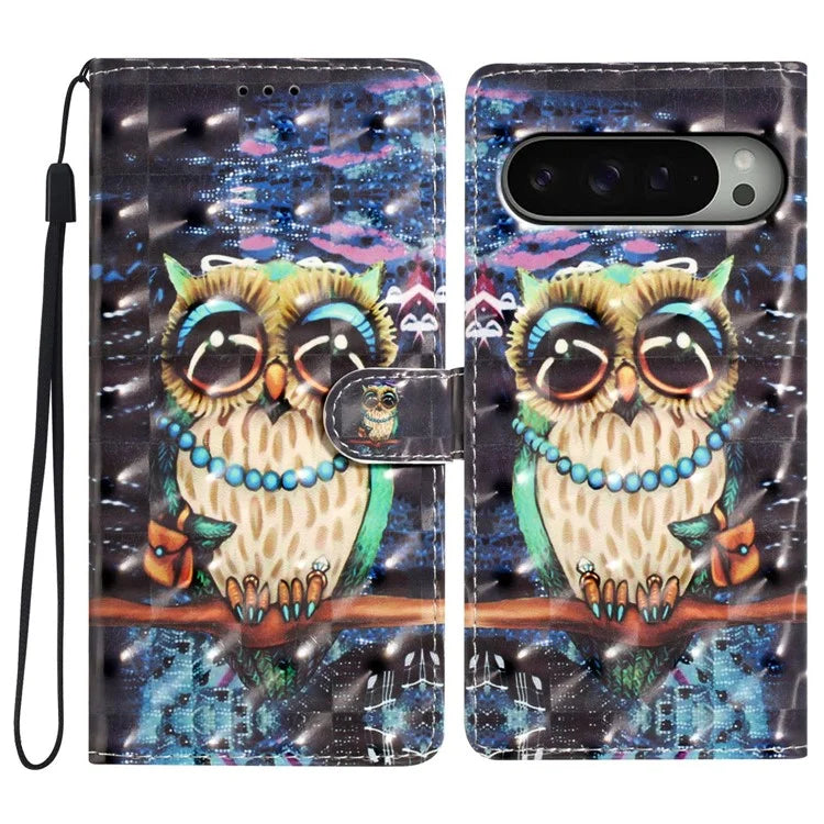 For Google Pixel 9 Pro XL Case PU Leather 3D Pattern Printing Wallet Phone Cover