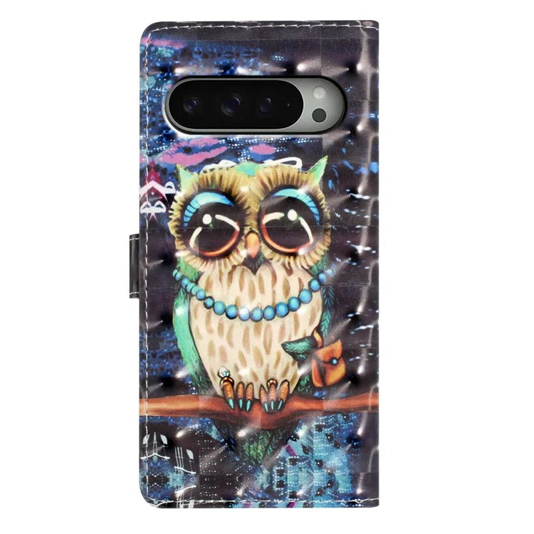 For Google Pixel 9 Pro XL Case PU Leather 3D Pattern Printing Wallet Phone Cover