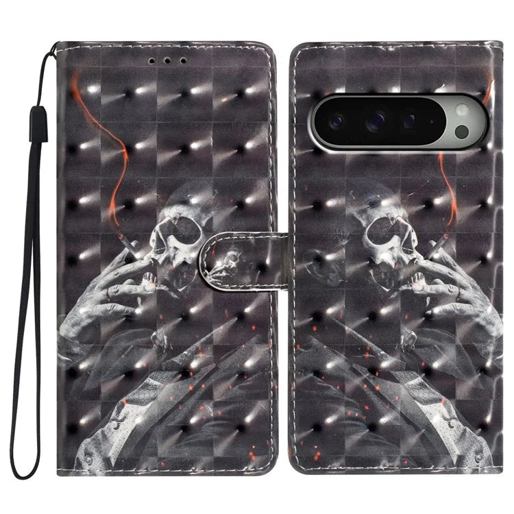 For Google Pixel 9 Pro XL Case PU Leather 3D Pattern Printing Wallet Phone Cover