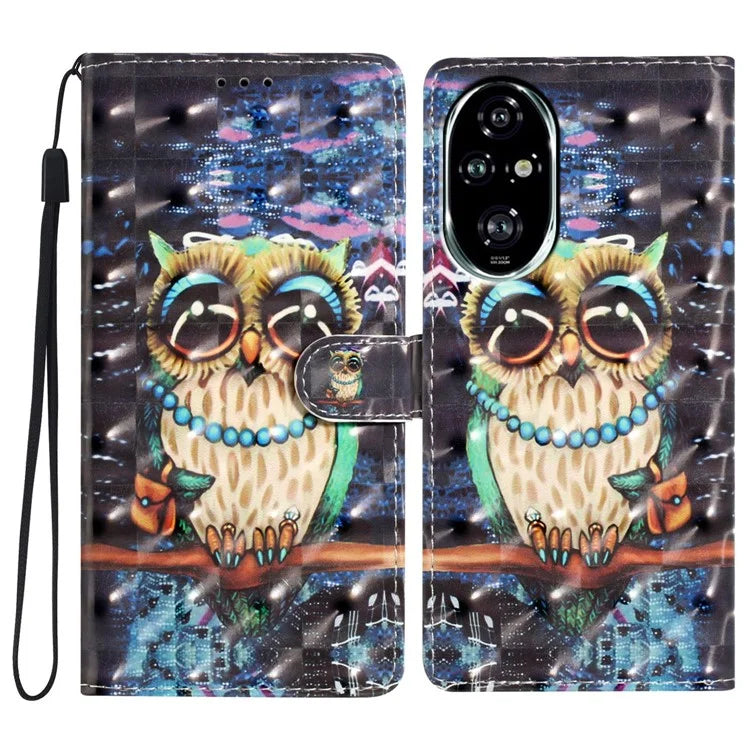 For Honor 200 Pro 5G Case PU Leather 3D Pattern Printing Wallet Phone Cover