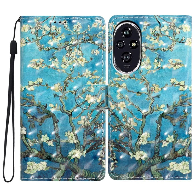 For Honor 200 5G Case PU Leather 3D Pattern Printing Wallet Phone Cover