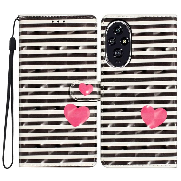 For Honor 200 5G Case PU Leather 3D Pattern Printing Wallet Phone Cover