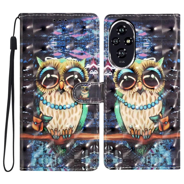 For Honor 200 5G Case PU Leather 3D Pattern Printing Wallet Phone Cover