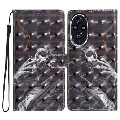 For Honor 200 5G Case PU Leather 3D Pattern Printing Wallet Phone Cover
