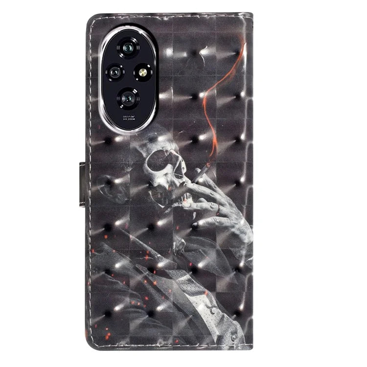 For Honor 200 5G Case PU Leather 3D Pattern Printing Wallet Phone Cover