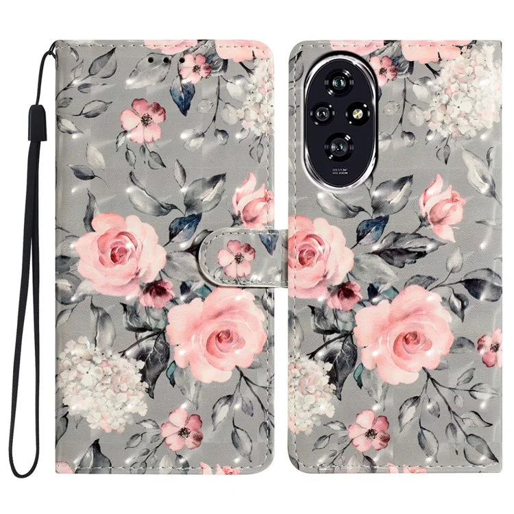 For Honor 200 5G Case PU Leather 3D Pattern Printing Wallet Phone Cover