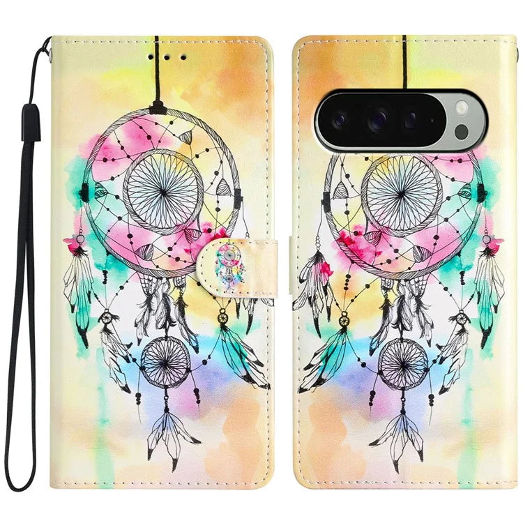 For Google Pixel 9 / 9 Pro Wallet Case PU Leather Pattern Printing Stand Phone Cover with Strap