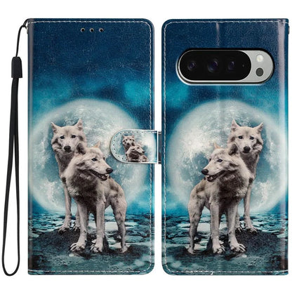 For Google Pixel 9 / 9 Pro Wallet Case PU Leather Pattern Printing Stand Phone Cover with Strap