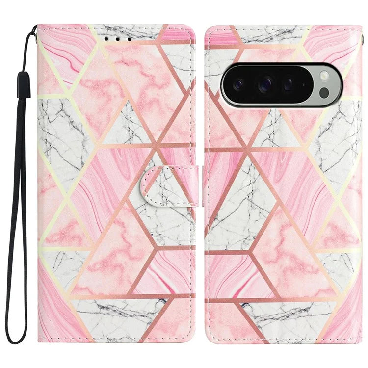 For Google Pixel 9 / 9 Pro Wallet Case PU Leather Pattern Printing Stand Phone Cover with Strap