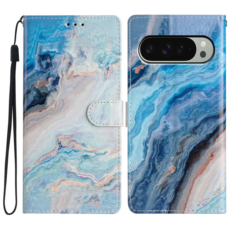 For Google Pixel 9 / 9 Pro Wallet Case PU Leather Pattern Printing Stand Phone Cover with Strap
