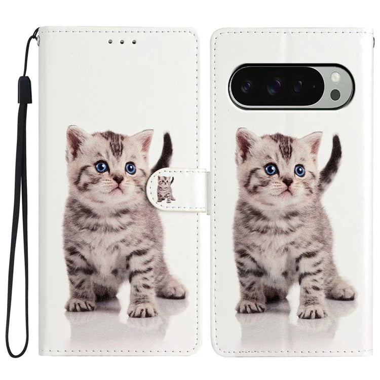 For Google Pixel 9 / 9 Pro Wallet Case PU Leather Pattern Printing Stand Phone Cover with Strap