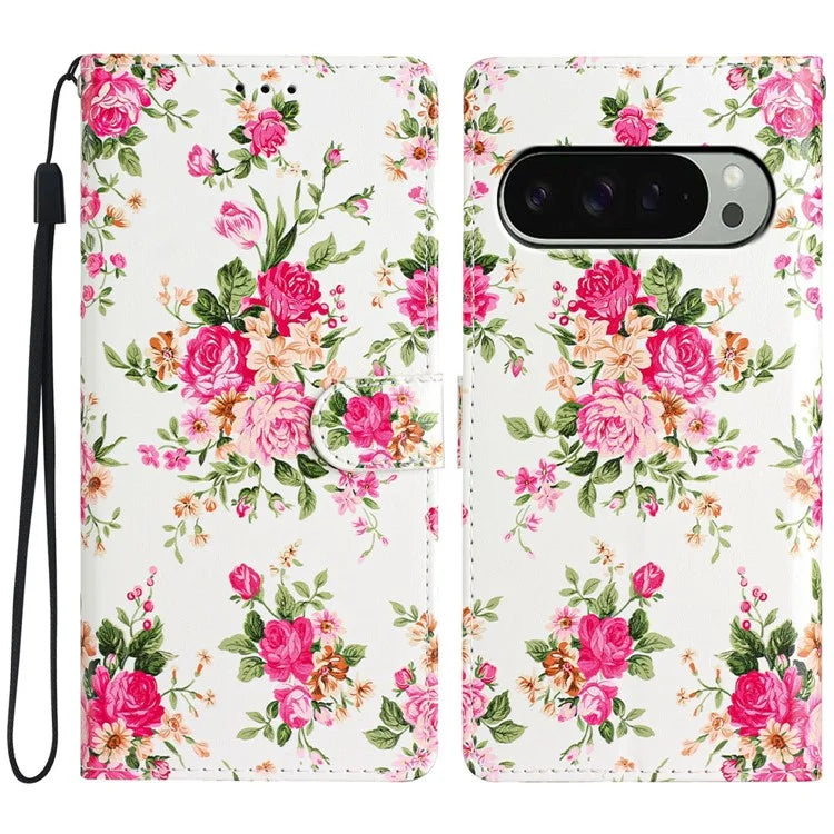 For Google Pixel 9 Pro XL Wallet Case PU Leather Pattern Printing Stand Phone Cover with Strap