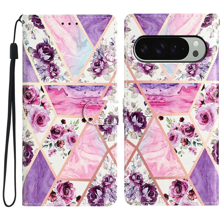 For Google Pixel 9 Pro XL Wallet Case PU Leather Pattern Printing Stand Phone Cover with Strap