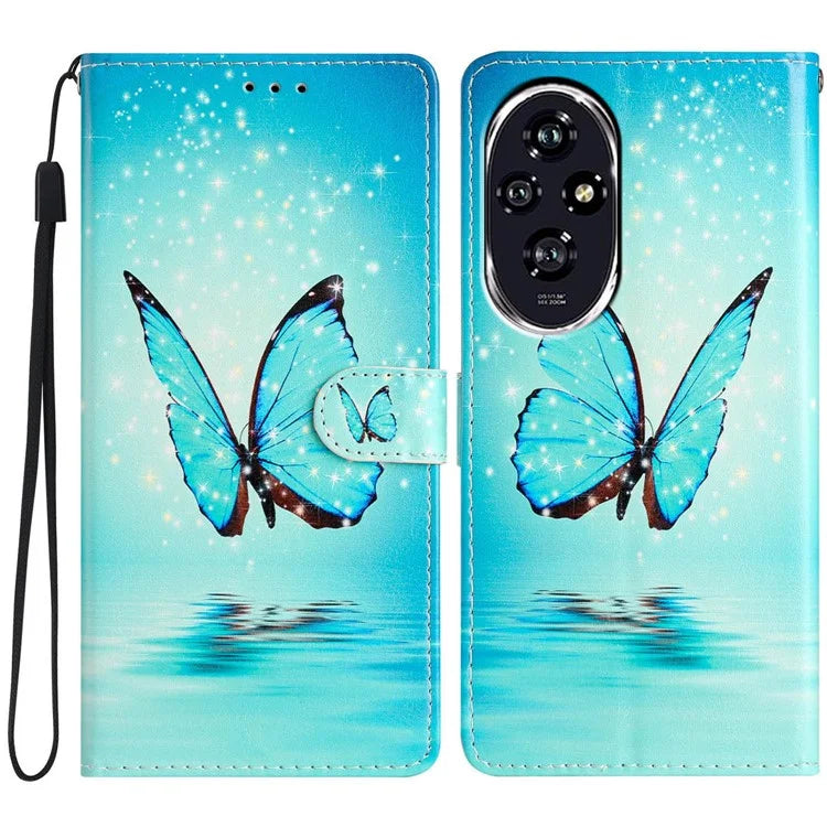 For Honor 200 5G Wallet Case PU Leather Pattern Printing Stand Phone Cover with Strap