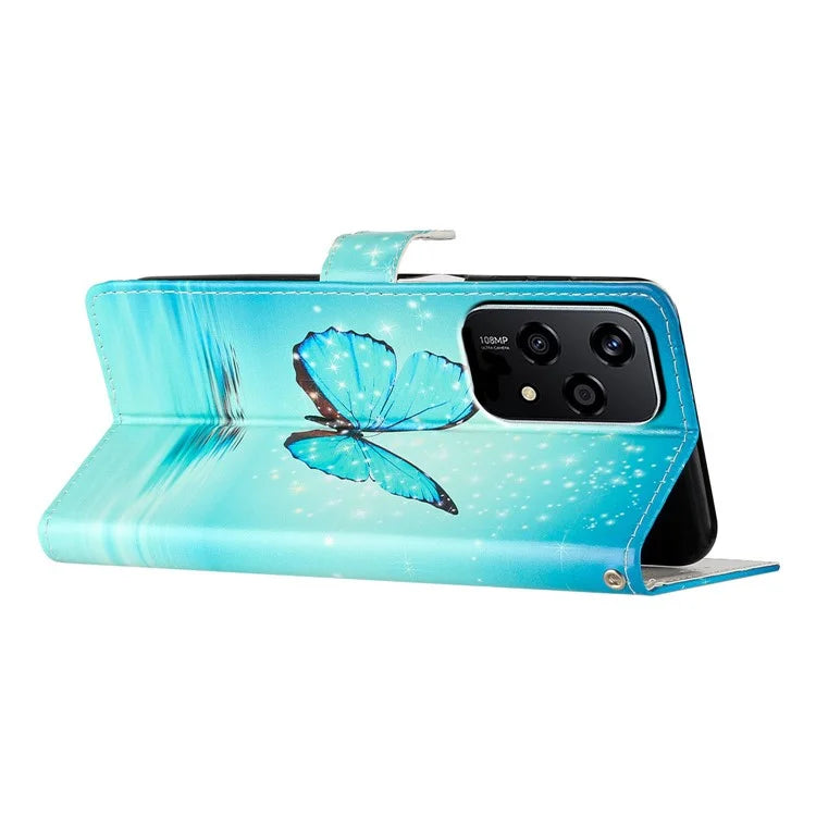 For Honor 200 Lite Wallet Case PU Leather Pattern Printing Stand Phone Cover with Strap