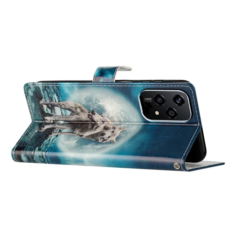 For Honor 200 Lite Wallet Case PU Leather Pattern Printing Stand Phone Cover with Strap
