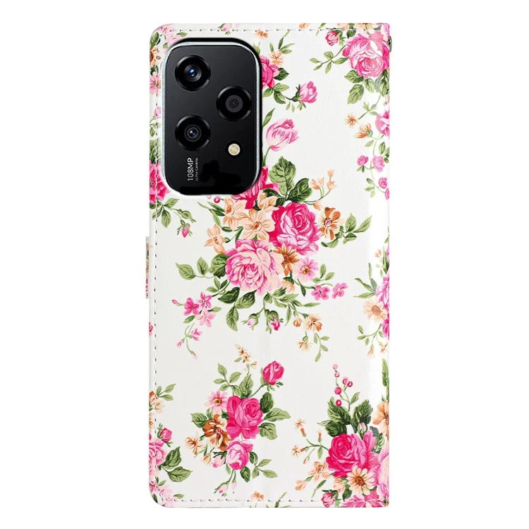 For Honor 200 Lite Wallet Case PU Leather Pattern Printing Stand Phone Cover with Strap
