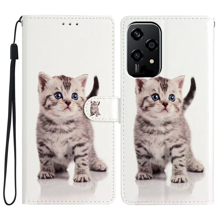 For Honor 200 Lite Wallet Case PU Leather Pattern Printing Stand Phone Cover with Strap