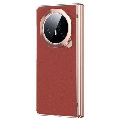 For Honor Magic V3 5G Case Lens Frame Kickstand Leather+PC Phone Cover with Screen Film