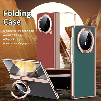 For Honor Magic V3 5G Case Lens Frame Kickstand Leather+PC Phone Cover with Screen Film