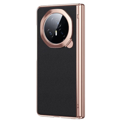 For Honor Magic V3 5G Case Lens Frame Kickstand Leather+PC Phone Cover with Screen Film