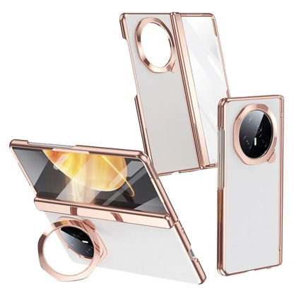 For Honor Magic V3 5G Case Lens Frame Kickstand Leather+PC Phone Cover with Screen Film