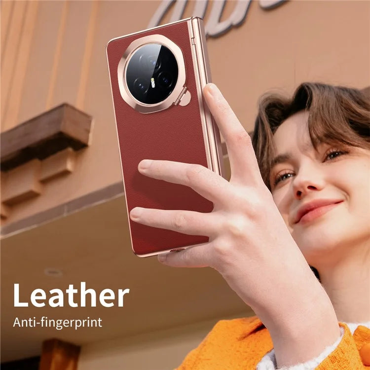 For Honor Magic V3 5G Case Lens Frame Kickstand Leather+PC Phone Cover with Screen Film