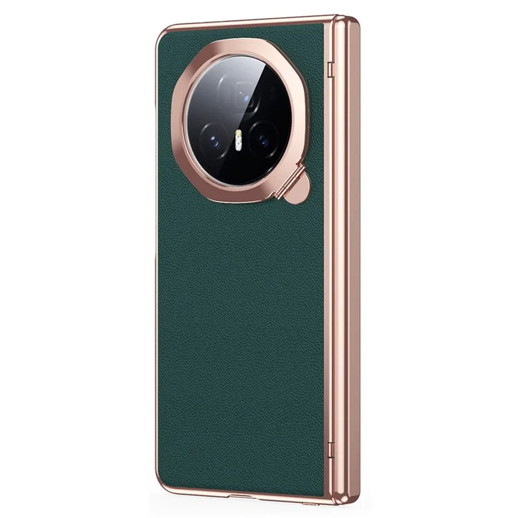 For Honor Magic V3 5G Case Lens Frame Kickstand Leather+PC Phone Cover with Screen Film