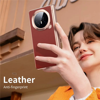 For Honor Magic V3 5G Case Lens Frame Kickstand Leather+PC Phone Cover with Screen Film