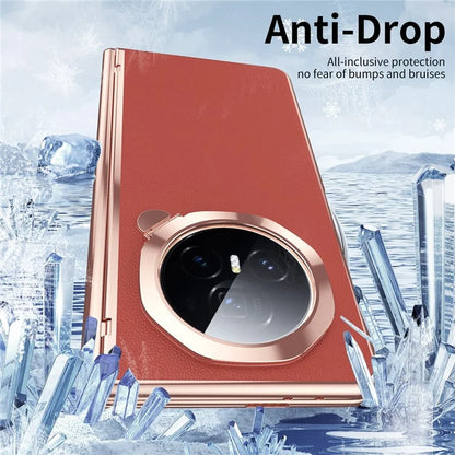 For Honor Magic V3 5G Case Lens Frame Kickstand Leather+PC Phone Cover with Screen Film