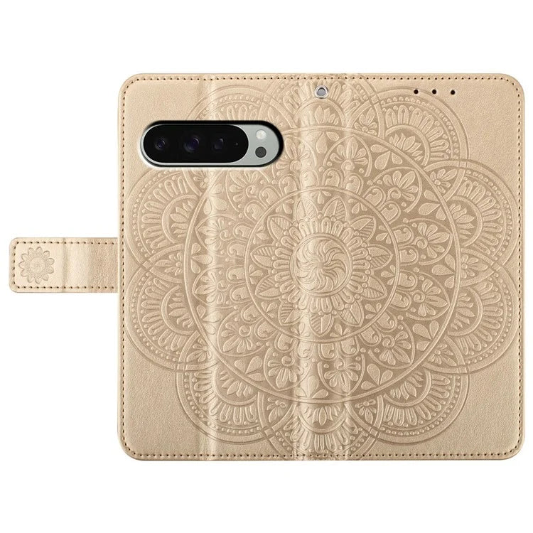 For Google Pixel 9 Pro  /  Pixel 9 Leather Case with Card Slots Mandala Pattern Phone Cover Stand