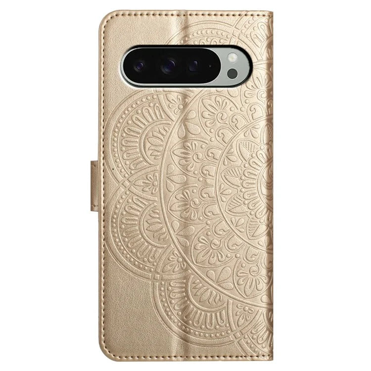 For Google Pixel 9 Pro  /  Pixel 9 Leather Case with Card Slots Mandala Pattern Phone Cover Stand