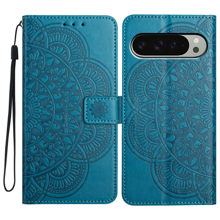 For Google Pixel 9 Pro  /  Pixel 9 Leather Case with Card Slots Mandala Pattern Phone Cover Stand