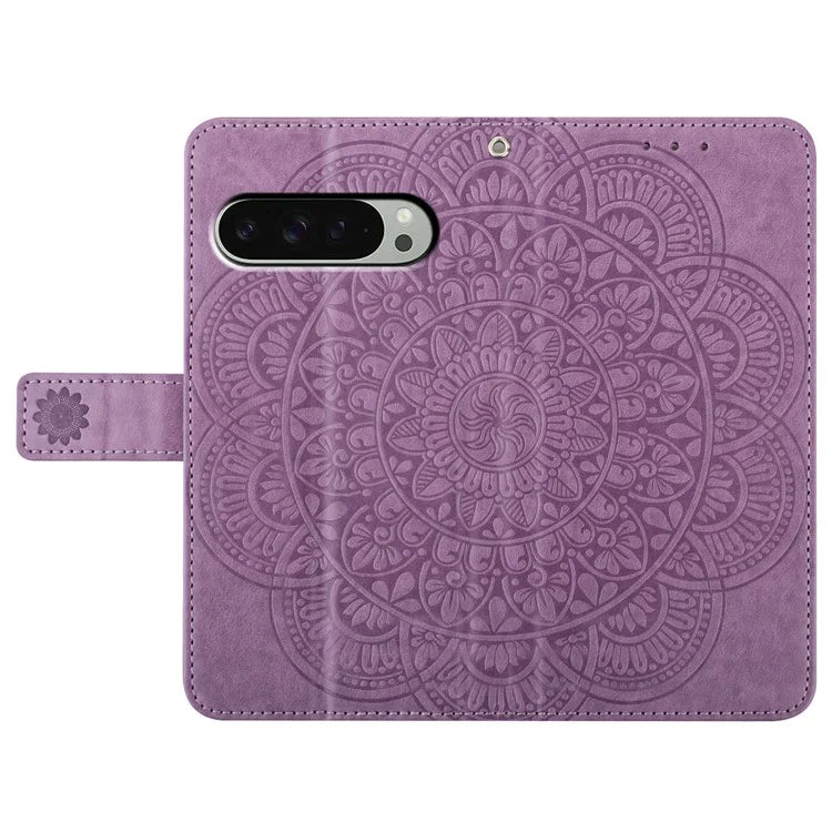 For Google Pixel 9 Pro  /  Pixel 9 Leather Case with Card Slots Mandala Pattern Phone Cover Stand