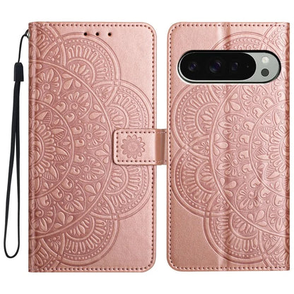 For Google Pixel 9 Pro  /  Pixel 9 Leather Case with Card Slots Mandala Pattern Phone Cover Stand